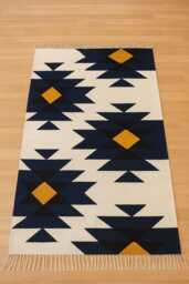 Handmade Kilim Rug Colorful Geometric Wool Flatweave - Bohemian Tribal Design - thumbnail 1