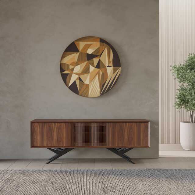 Walnut Mid-Century Modern Sideboard - Slatted Door Media Console - image 1