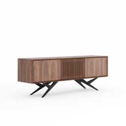 Walnut Mid-Century Modern Sideboard - Slatted Door Media Console - thumbnail 2