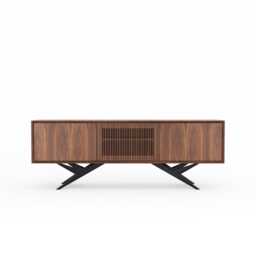 Walnut Mid-Century Modern Sideboard - Slatted Door Media Console - thumbnail 3