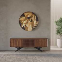 Walnut Mid-Century Modern Sideboard - Slatted Door Media Console