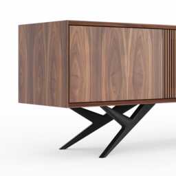 Walnut Mid-Century Modern Sideboard - Slatted Door Media Console - thumbnail 4