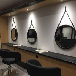 Round Vanity Mirror, Brown Farmhouse Wood Modern Bathroom Leather Wall Mirror, Hanging Mirror - thumbnail 4