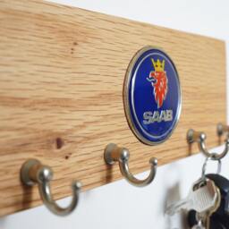 Saab Wood Key Holder Wall Mounted Organizer With Metal Hooks - thumbnail 2