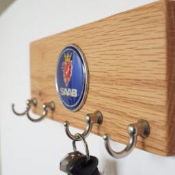 Saab Wood Key Holder Wall Mounted Organizer With Metal Hooks - thumbnail 3