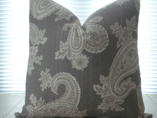 steel Grey Paisley Pillow Cover - Modern Throw - image 1