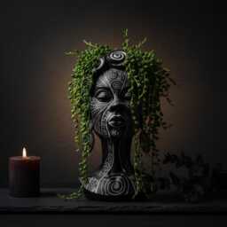 Spiral Face Plant Pot - African Head Planter Cast Stone Bust Handmade UK - thumbnail 4