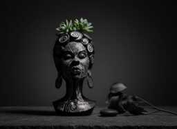 Spiral Face Plant Pot - African Head Planter Cast Stone Bust Handmade UK - thumbnail 1