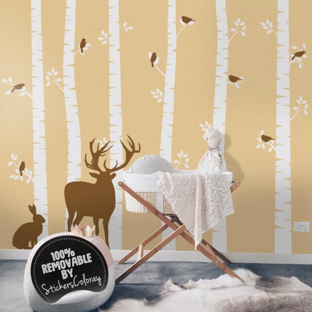 Deers & Trees Wall Decal, Trees Decor, Woodland Birds, Removable, Peel Stick, Wall Sticker #5 - image 1