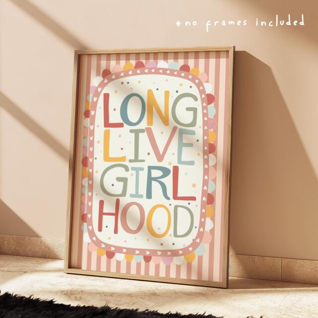 Long Live Girlhood in Pastel Colours, Quote Print With Scalloped Border, Girl Nursery Bedroom Decor, Teen Wall Art - image 1
