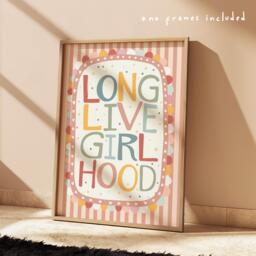 Long Live Girlhood in Pastel Colours, Quote Print With Scalloped Border, Girl Nursery Bedroom Decor, Teen Wall Art - thumbnail 1