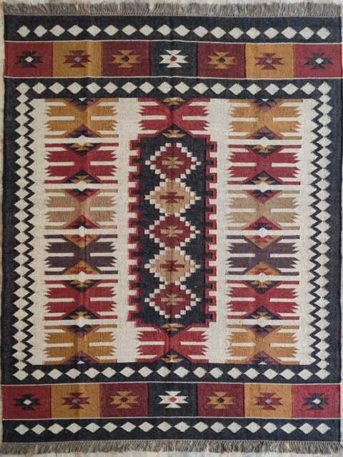 Wool Jute Kilim Rug - Tribal Geometric - Living Room, Hallway, Bedroom, Entryway - image 1