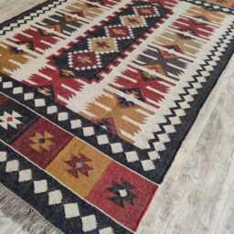 Wool Jute Kilim Rug - Tribal Geometric - Living Room, Hallway, Bedroom, Entryway - thumbnail 2