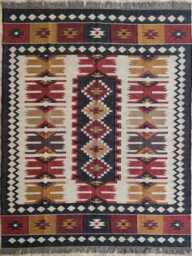 Wool Jute Kilim Rug - Tribal Geometric - Living Room, Hallway, Bedroom, Entryway - thumbnail 1