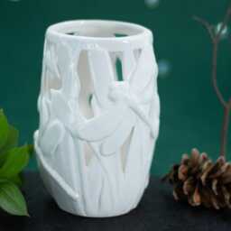 Ceramic Dragonfly Lantern, White Candle Holder, Handmade Ceramics Pottery - thumbnail 2