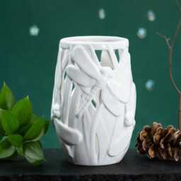 Ceramic Dragonfly Lantern, White Candle Holder, Handmade Ceramics Pottery - thumbnail 1