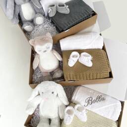 Personalised Baby Gift Set, Embroidered Blanket, Hooded Towel, Teddy Bear & Booties, 5 Colours - thumbnail 2