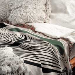 Abstract Black, Beige, & Green Modern Art Woven Blanket - thumbnail 2