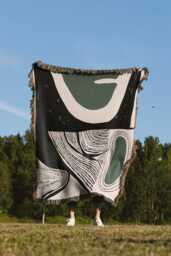 Abstract Black, Beige, & Green Modern Art Woven Blanket - thumbnail 1
