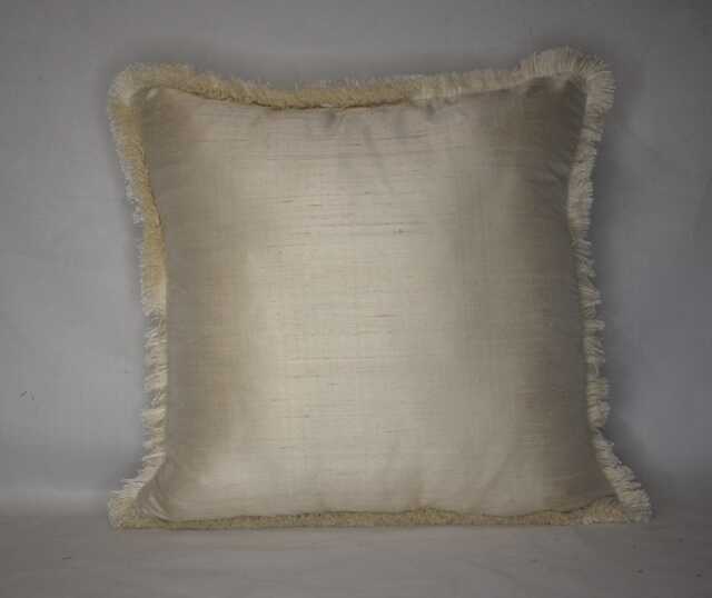 Large Ivory Or White Decorative Throw Silk Pillow With Fringe For Sofa Chair Couch Bed Handmade in Usa - image 1