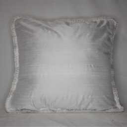 Large Ivory Or White Decorative Throw Silk Pillow With Fringe For Sofa Chair Couch Bed Handmade in Usa - thumbnail 3