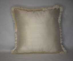 Large Ivory Or White Decorative Throw Silk Pillow With Fringe For Sofa Chair Couch Bed Handmade in Usa - thumbnail 1