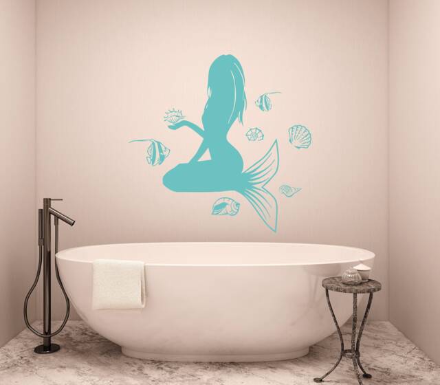 Bathroom Wall Decals Mermaid Decal Seashells Vinyl Sticker Shower Art Decor Na86 - image 1