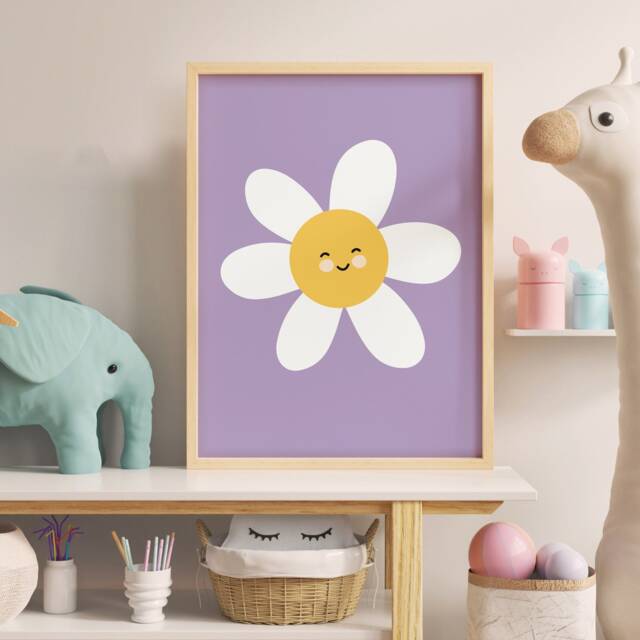 Smiling Daisy Children's Print - Contemporary Flower Art Modern Home Decor Summer Interior Cute Wall - image 1
