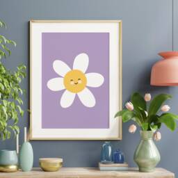 Smiling Daisy Children's Print - Contemporary Flower Art Modern Home Decor Summer Interior Cute Wall - thumbnail 3