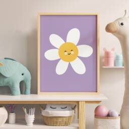 Smiling Daisy Children's Print - Contemporary Flower Art Modern Home Decor Summer Interior Cute Wall - thumbnail 1