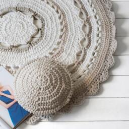 White Round Decorative Handmade Crochet Throw Cushion - thumbnail 4