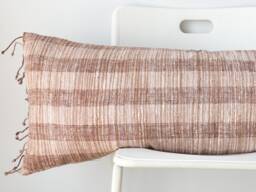 "Handwoven Lumbar Pillow Cover Vintage Karen Batik, Hemp Fringes - 14"" X 36" - thumbnail 1