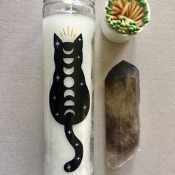 Cosmic Cat Moon Phases Prayer Candle For Ritual, Meditation, Altar, Sacred Space - thumbnail 2