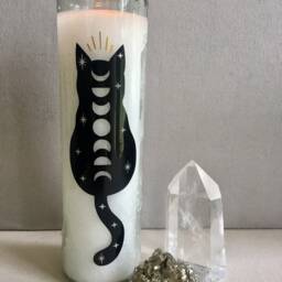 Cosmic Cat Moon Phases Prayer Candle For Ritual, Meditation, Altar, Sacred Space - thumbnail 3