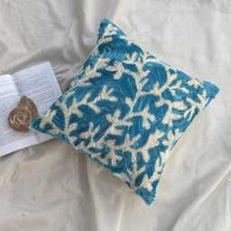 Art Silk Blue Ribbon Embroidered Sea Creature Pattern 24x24/26x26 Beach Style Euro Sham - Aqua Ornate - thumbnail 3