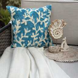 Art Silk Blue Ribbon Embroidered Sea Creature Pattern 24x24/26x26 Beach Style Euro Sham - Aqua Ornate - thumbnail 2