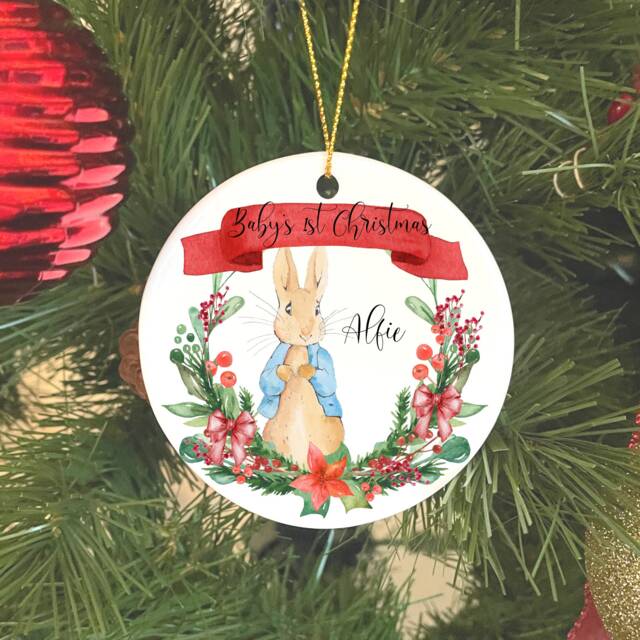 Personalised Baby's First Christmas Bauble, Keepsake, 1st Ornament, Gift For Christmas, Bunny Rabbit - image 1