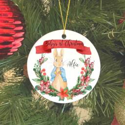 Personalised Baby's First Christmas Bauble, Keepsake, 1st Ornament, Gift For Christmas, Bunny Rabbit - thumbnail 1