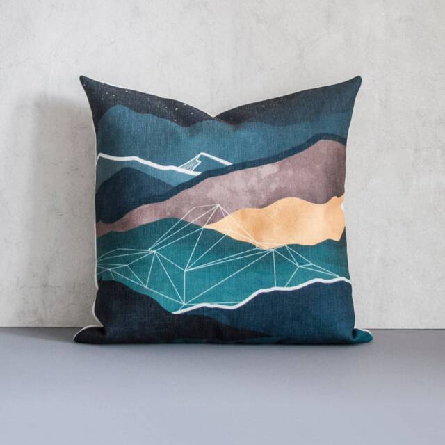 Blue Mountain Night Pillow Cover Linen Blend Abstract Accent - image 1