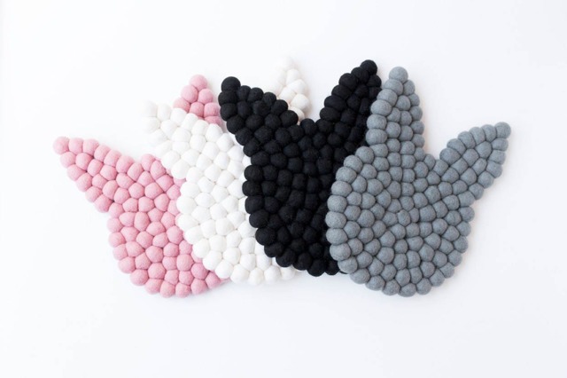 Bunny Decor. Kids Bedside Lamp Mat. Rabbit Decor. Nursery Theme Room Felt Ball Mini Trivet - image 1