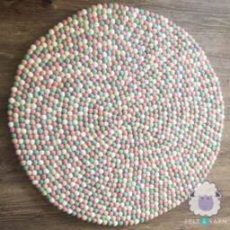 Minty Dream Round Felt Ball Rug, Wool Handmade Play Mat, Kids Nursery Playroom Carpet, Felted Pom Rugs, Circle Rug