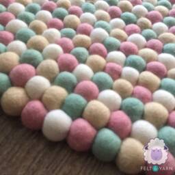 Minty Dream Round Felt Ball Rug, Wool Handmade Play Mat, Kids Nursery Playroom Carpet, Felted Pom Rugs, Circle Rug - thumbnail 4
