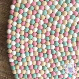 Minty Dream Round Felt Ball Rug, Wool Handmade Play Mat, Kids Nursery Playroom Carpet, Felted Pom Rugs, Circle Rug - thumbnail 3