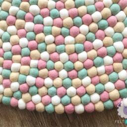 Minty Dream Round Felt Ball Rug, Wool Handmade Play Mat, Kids Nursery Playroom Carpet, Felted Pom Rugs, Circle Rug - thumbnail 2