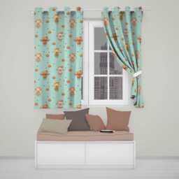 Cute Autumn Scarecrow Pumpkins Flying Birds Teal Seamless Pattern Readymade Eyelet Ring Top Thermal 100% Blackout Curtains