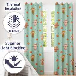 Cute Autumn Scarecrow Pumpkins Flying Birds Teal Seamless Pattern Readymade Eyelet Ring Top Thermal 100% Blackout Curtains - thumbnail 3