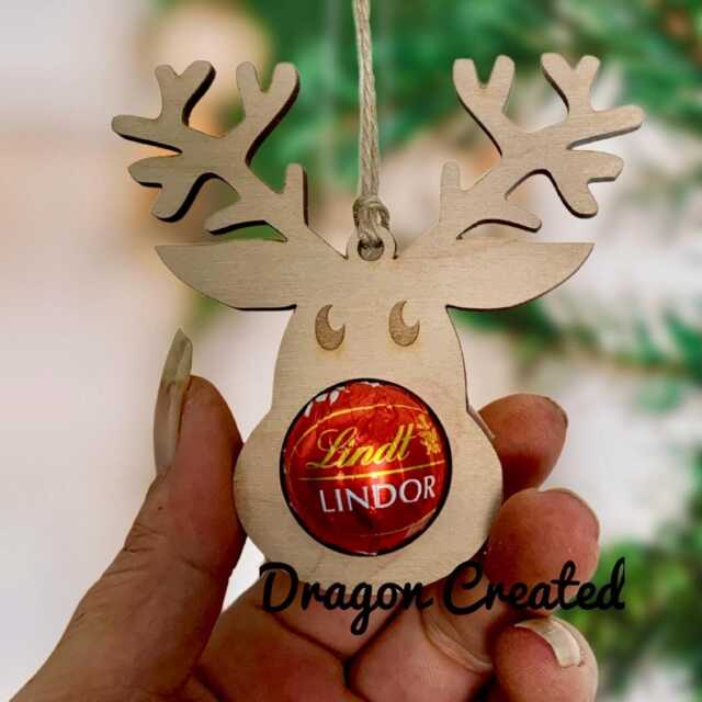 Reindeer Chocolate Bauble Lindor Holder, Wooden Christmas Tree Decoration - Set Of 4 - image 1