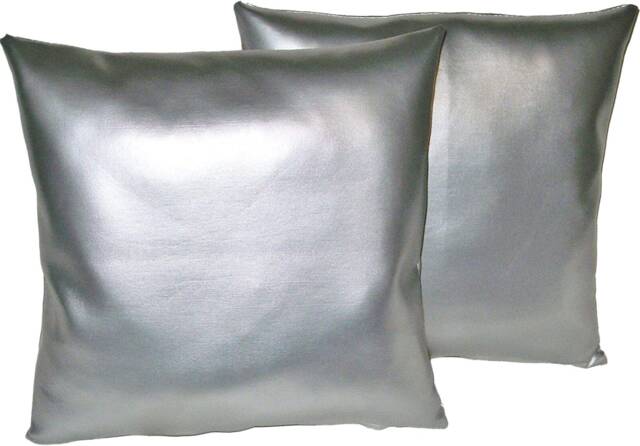 "2 Silver Faux Leather Classic Cushions 16"" 18"" 20" - image 1