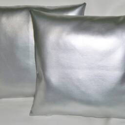 "2 Silver Faux Leather Classic Cushions 16"" 18"" 20" - thumbnail 2