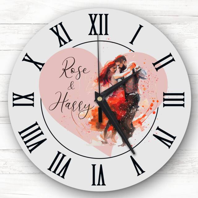 Dancing Couple Anniversary Birthday Valentine's Gift Grey Personalised Clock - image 1